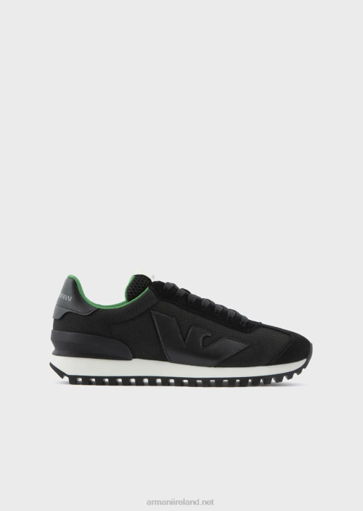 Men 086V1891 Suede And Mesh Sneakers With Oversized Eagle Armani Black