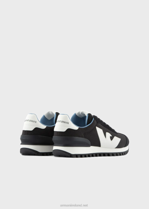 Men 086V1891 Suede And Mesh Sneakers With Oversized Eagle Armani Black