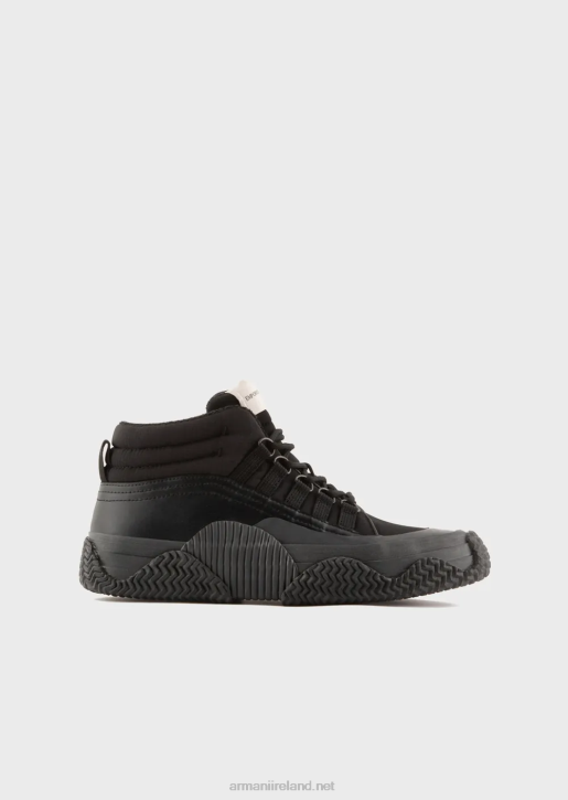 Men 086V1894 Leather And Recycled Nylon Sneakers With Multi-Layered Soles Armani Black