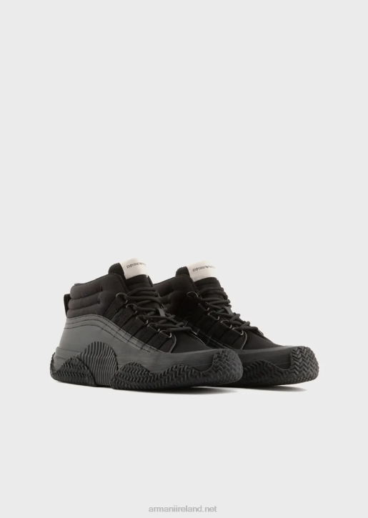 Men 086V1894 Leather And Recycled Nylon Sneakers With Multi-Layered Soles Armani Black