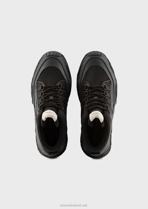 Men 086V1894 Leather And Recycled Nylon Sneakers With Multi-Layered Soles Armani Black
