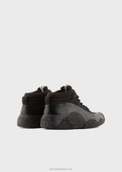 Men 086V1894 Leather And Recycled Nylon Sneakers With Multi-Layered Soles Armani Black