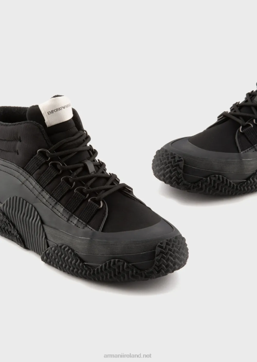 Men 086V1894 Leather And Recycled Nylon Sneakers With Multi-Layered Soles Armani Black