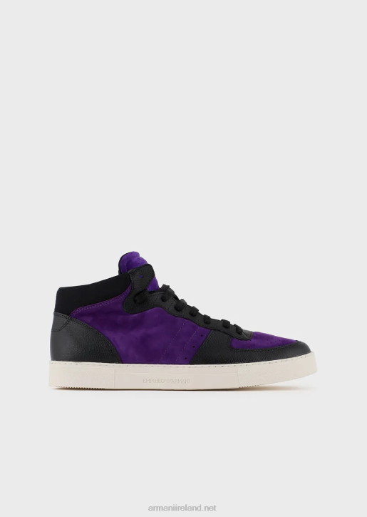 Men 086V1896 Reloaded By Emporio Armani Leather And Suede High-Top Sneakers Armani Sustainability ValuesPurple
