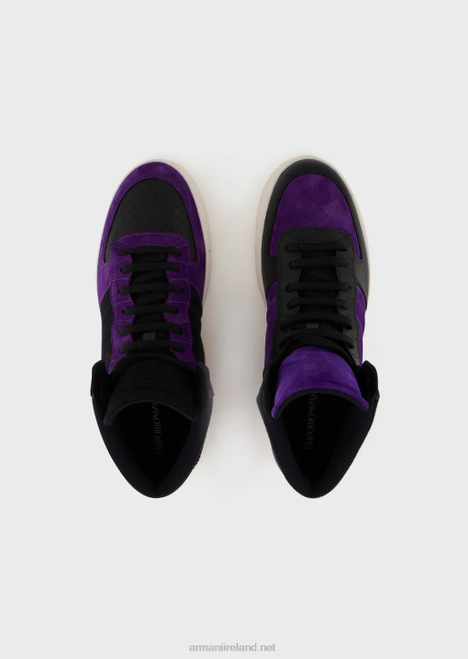 Men 086V1896 Reloaded By Emporio Armani Leather And Suede High-Top Sneakers Armani Sustainability ValuesPurple