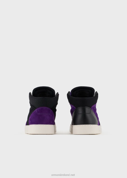 Men 086V1896 Reloaded By Emporio Armani Leather And Suede High-Top Sneakers Armani Sustainability ValuesPurple
