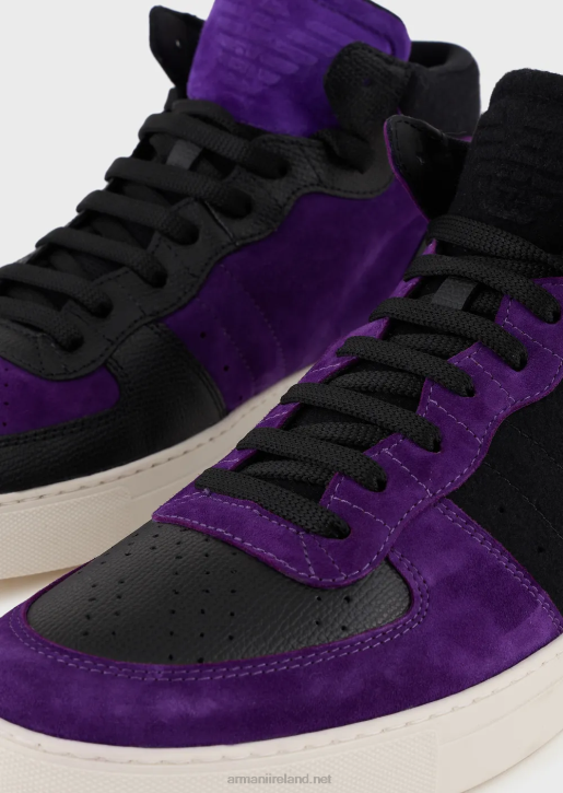 Men 086V1896 Reloaded By Emporio Armani Leather And Suede High-Top Sneakers Armani Sustainability ValuesPurple