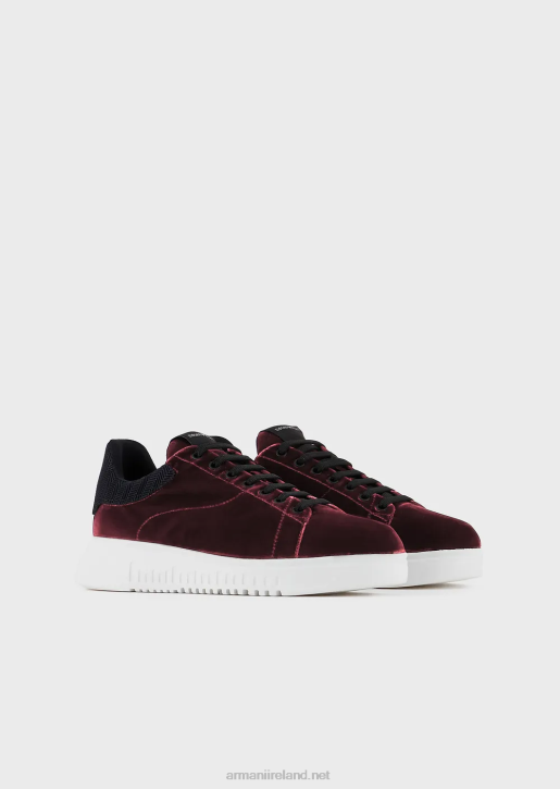 Men 086V1897 Reloaded By Emporio Armani Sneakers In Velvet With Chevron Back Armani Sustainability ValuesBordeaux