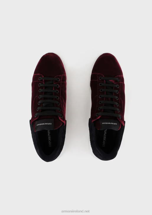 Men 086V1897 Reloaded By Emporio Armani Sneakers In Velvet With Chevron Back Armani Sustainability ValuesBordeaux