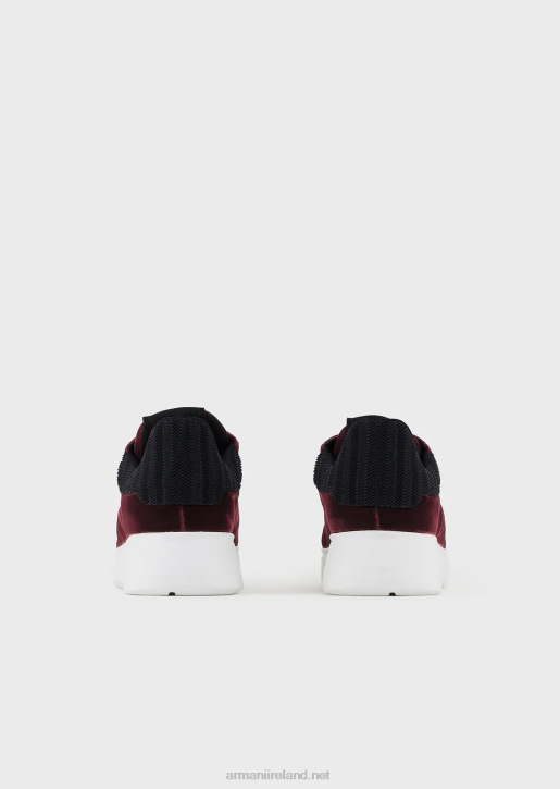 Men 086V1897 Reloaded By Emporio Armani Sneakers In Velvet With Chevron Back Armani Sustainability ValuesBordeaux