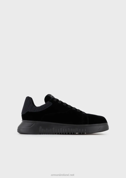 Men 086V1898 Reloaded By Emporio Armani Sneakers In Velvet With Chevron Back Armani Sustainability ValuesBlack