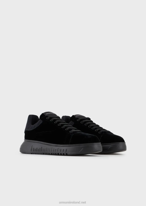 Men 086V1898 Reloaded By Emporio Armani Sneakers In Velvet With Chevron Back Armani Sustainability ValuesBlack