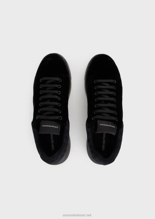 Men 086V1898 Reloaded By Emporio Armani Sneakers In Velvet With Chevron Back Armani Sustainability ValuesBlack