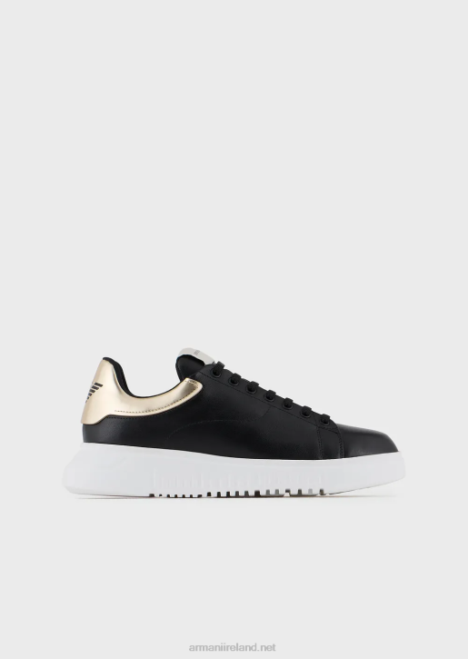 Men 086V1899 Reloaded By Emporio Armani Leather Sneakers With Mirrored Back Armani Sustainability ValuesBlack
