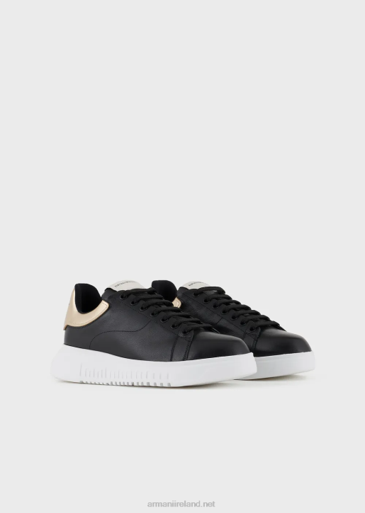 Men 086V1899 Reloaded By Emporio Armani Leather Sneakers With Mirrored Back Armani Sustainability ValuesBlack