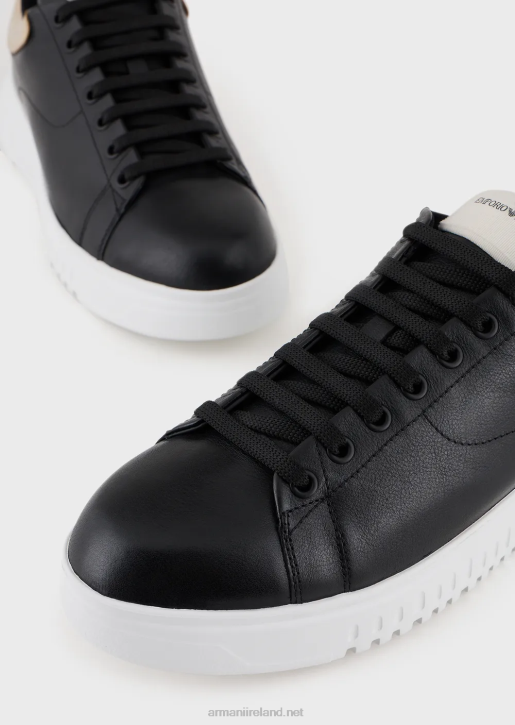 Men 086V1899 Reloaded By Emporio Armani Leather Sneakers With Mirrored Back Armani Sustainability ValuesBlack