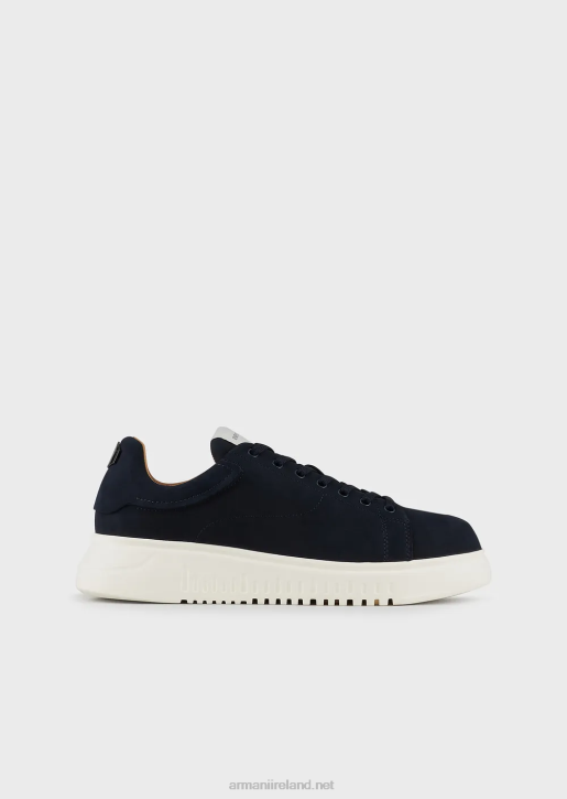 Men 086V1900 Nubuck Sneakers With Oversized Soles Armani Navy Blue