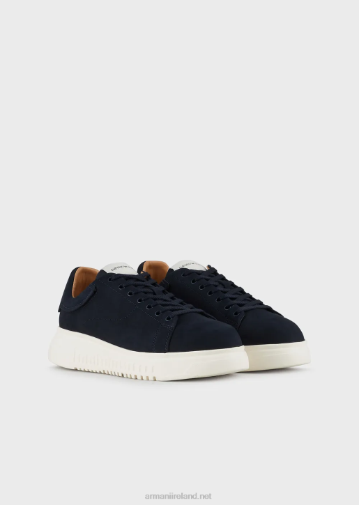 Men 086V1900 Nubuck Sneakers With Oversized Soles Armani Navy Blue