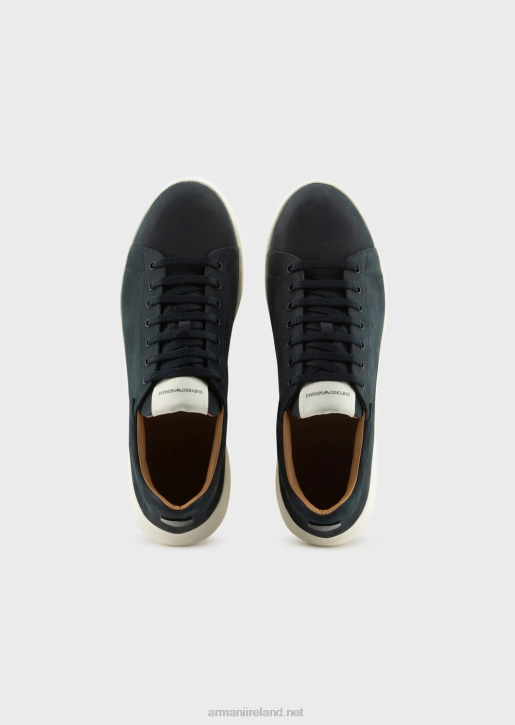 Men 086V1900 Nubuck Sneakers With Oversized Soles Armani Navy Blue