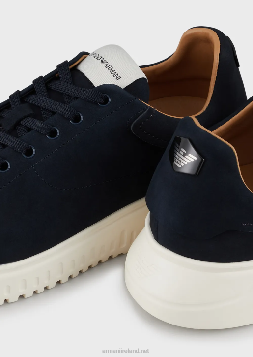 Men 086V1900 Nubuck Sneakers With Oversized Soles Armani Navy Blue