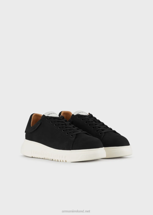 Men 086V1902 Nubuck Sneakers With Oversized Soles Armani Black