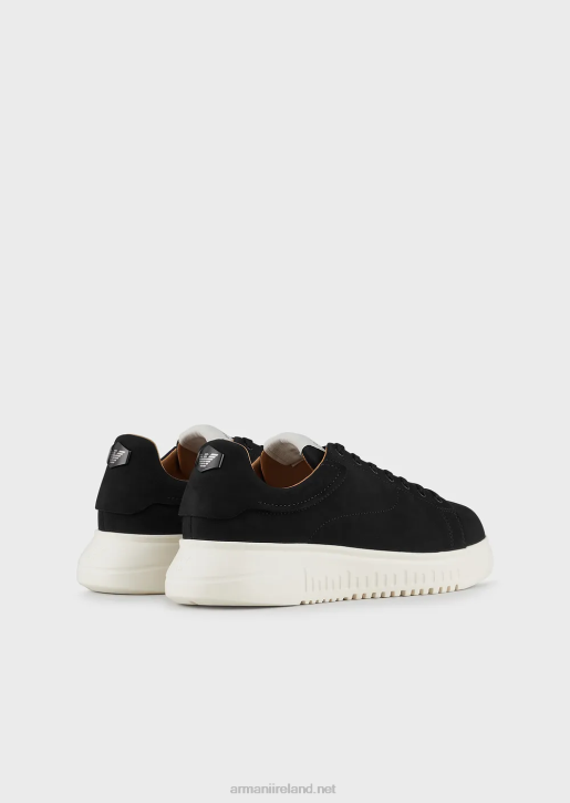 Men 086V1902 Nubuck Sneakers With Oversized Soles Armani Black