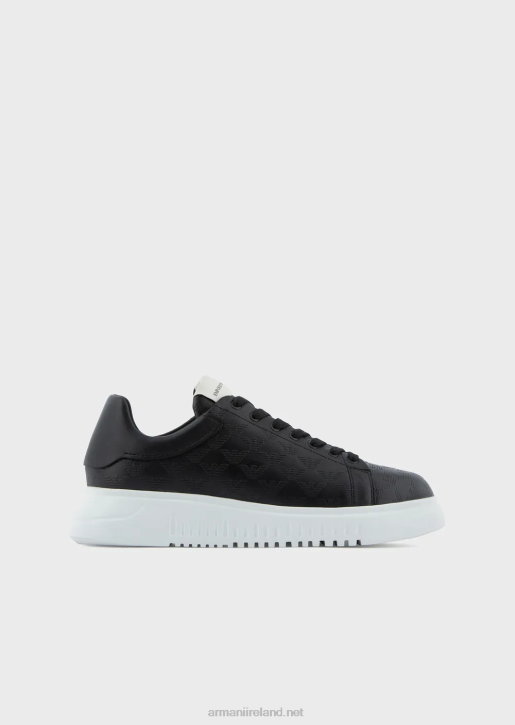 Men 086V1904 Leather Sneakers With All-Over Eagle Logo Armani Black