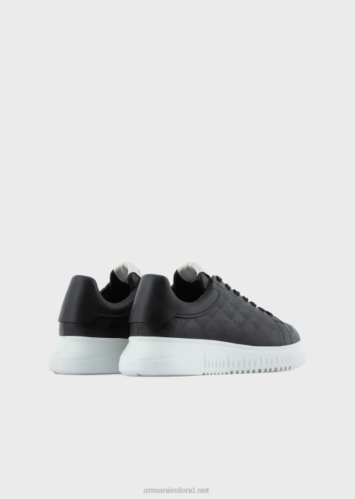 Men 086V1904 Leather Sneakers With All-Over Eagle Logo Armani Black