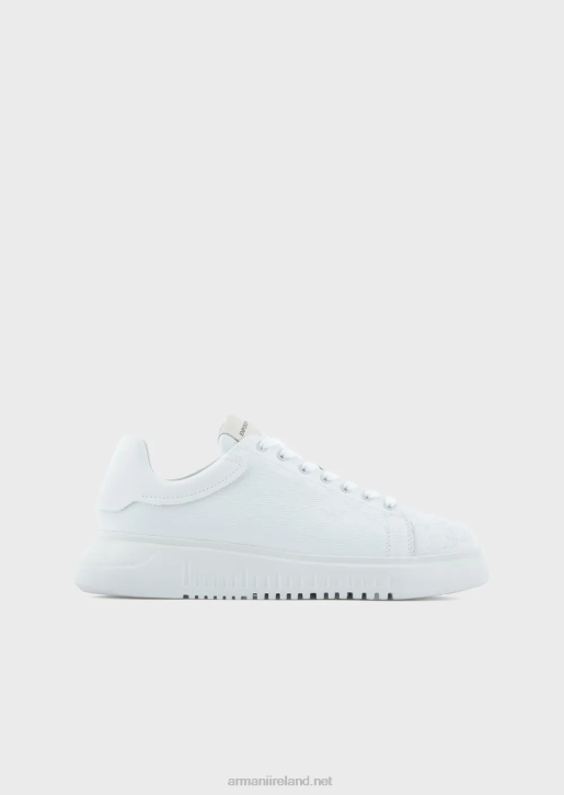 Men 086V1905 Leather Sneakers With All-Over Eagle Logo Armani White