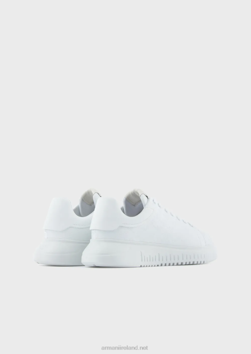 Men 086V1905 Leather Sneakers With All-Over Eagle Logo Armani White