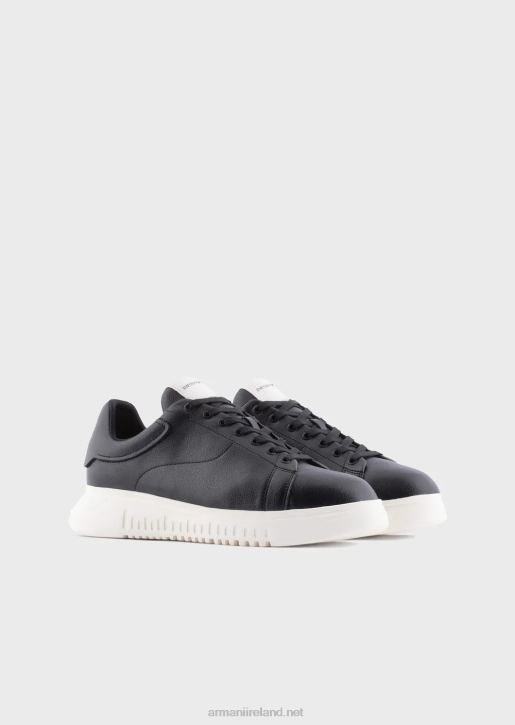 Men 086V1906 Tumbled Leather Sneakers Armani Black