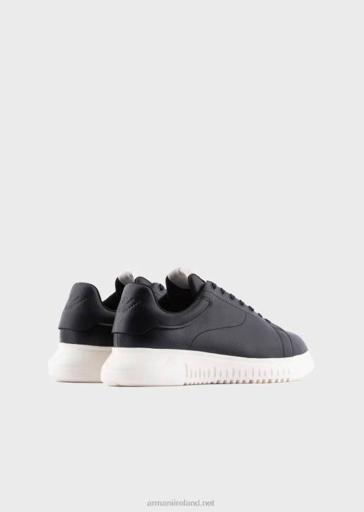 Men 086V1906 Tumbled Leather Sneakers Armani Black