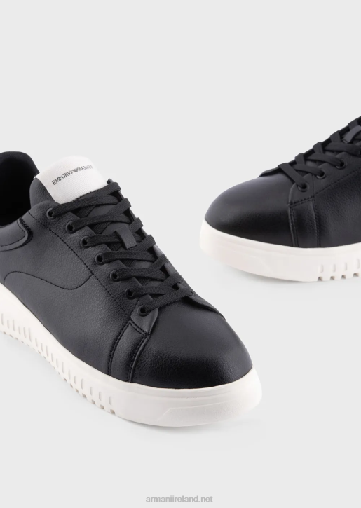 Men 086V1906 Tumbled Leather Sneakers Armani Black