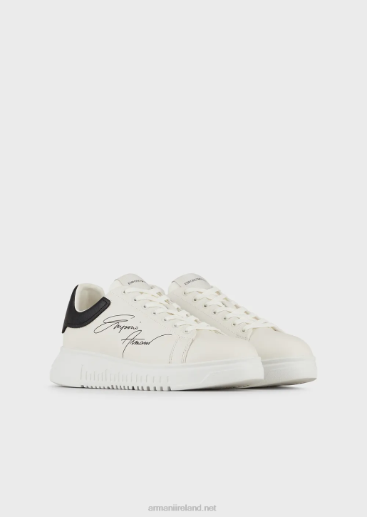 Men 086V1908 Leather Sneakers With Signature Logo Armani White