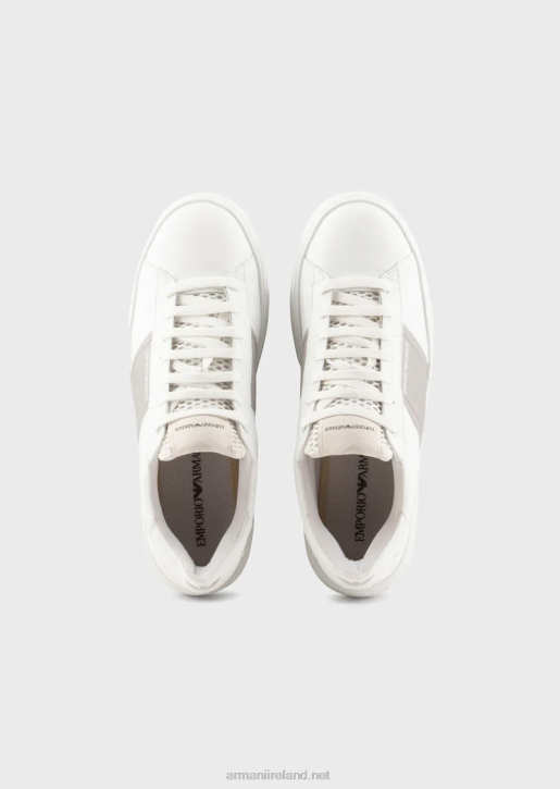 Men 086V1915 Leather Sneakers With Contrasting Detail Armani Milky White