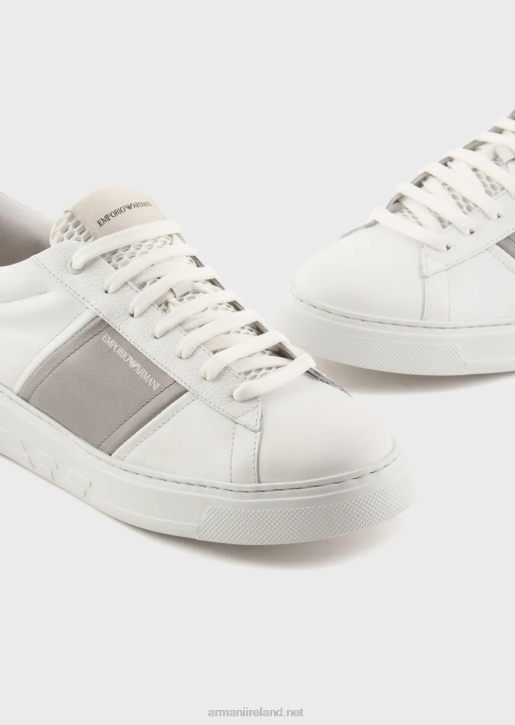 Men 086V1915 Leather Sneakers With Contrasting Detail Armani Milky White