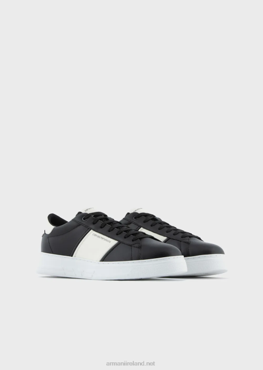 Men 086V1918 Leather Sneakers With Rubber Details Armani Deep Black