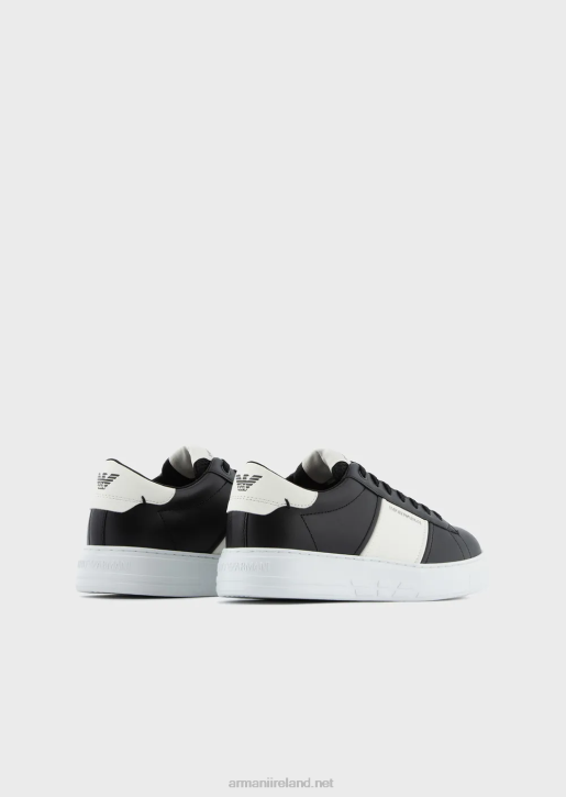 Men 086V1918 Leather Sneakers With Rubber Details Armani Deep Black