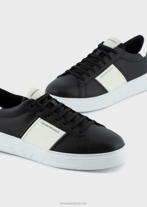 Men 086V1918 Leather Sneakers With Rubber Details Armani Deep Black