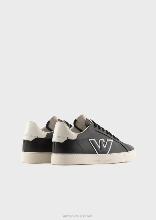 Men 086V1920 Leather Sneakers With Eagle Patch Armani Navy Blue