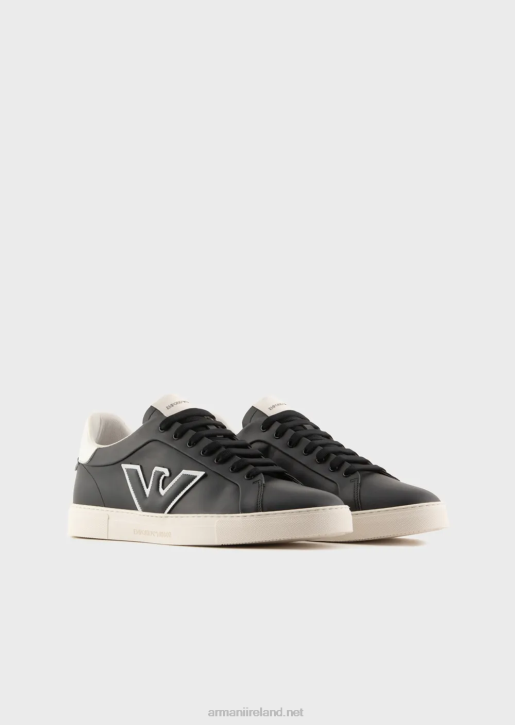 Men 086V1920 Leather Sneakers With Eagle Patch Armani Navy Blue