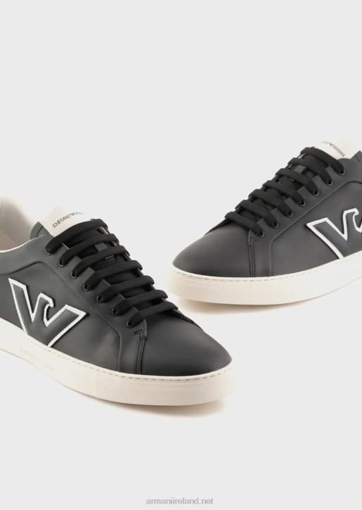 Men 086V1920 Leather Sneakers With Eagle Patch Armani Navy Blue