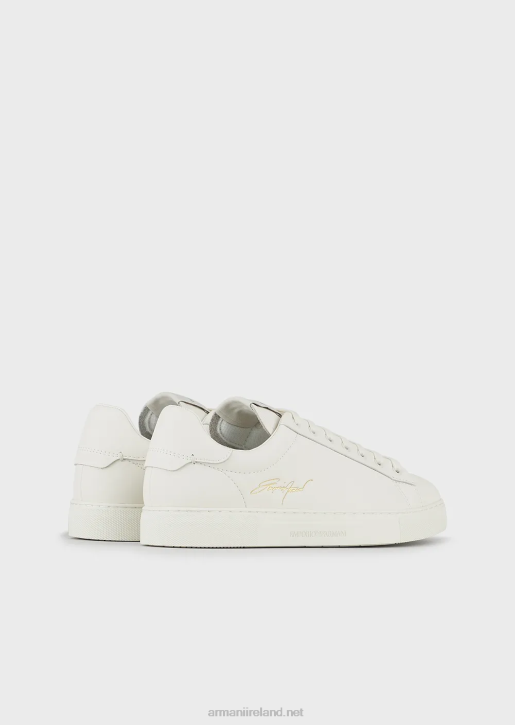 Men 086V1922 Leather Sneakers With Gold Signature Logo Armani White