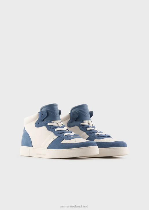 Men 086V1927 Leather And Suede High-Top Sneakers Armani Blue