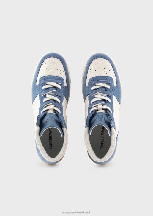 Men 086V1927 Leather And Suede High-Top Sneakers Armani Blue