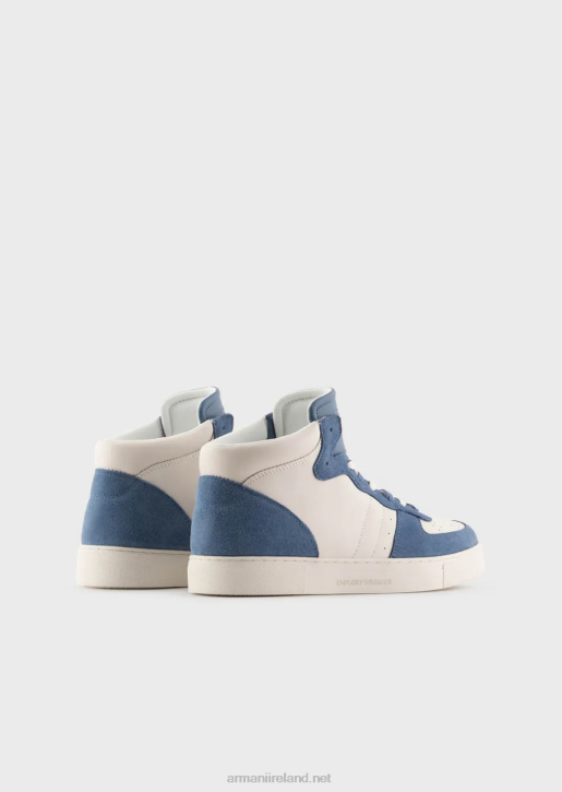 Men 086V1927 Leather And Suede High-Top Sneakers Armani Blue