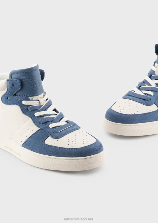 Men 086V1927 Leather And Suede High-Top Sneakers Armani Blue