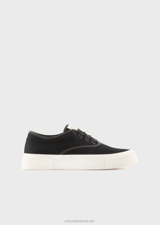 Men 086V1931 Canvas Sneakers With Vegetable-Tanned Leather Details Armani Navy Blue