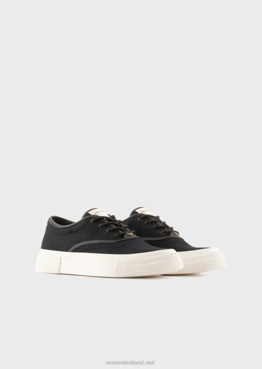 Men 086V1931 Canvas Sneakers With Vegetable-Tanned Leather Details Armani Navy Blue