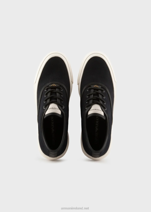 Men 086V1931 Canvas Sneakers With Vegetable-Tanned Leather Details Armani Navy Blue